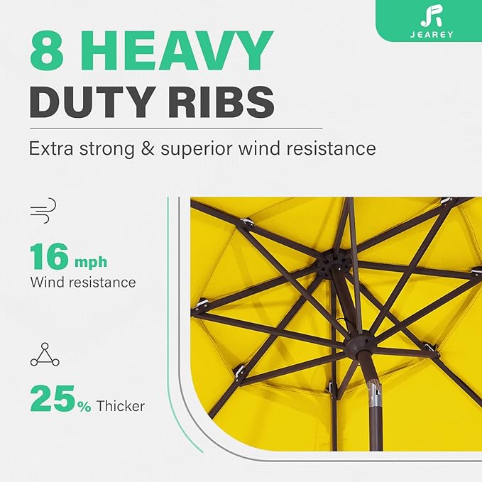 JEAREY 9FT 3 Tier Patio Umbrella Outdoor Market Umbrella Table Umbrellas with 8 Ribs 1.5 Pole Push Button Tilt and Crank UV Protection for Garden,Backyard,Yellow