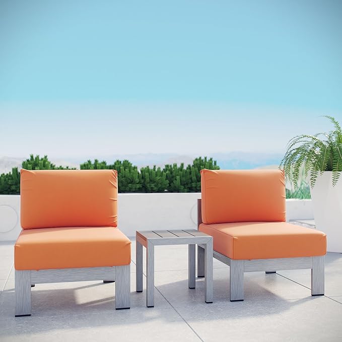 Modway Shore 3-Piece Aluminum Outdoor Patio Furniture Set in Silver Orange
