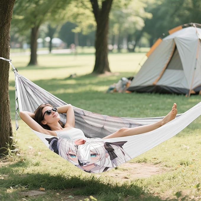 Cute Anime Girl Begging Hammocks Foldable Cloth Hammock for Outside Patio Garden