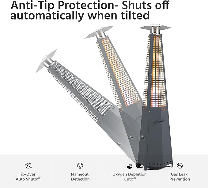 LAUSAINT HOME Pyramid Patio Heater, 48,000 BTU Outdoor Propane Heaters for Outdoor Use, Upgraded 91" Quartz Glass Tube Heater for Patio, Deck Backyard Commercial with Tip-Over Protection