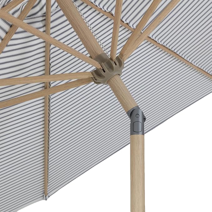 Tempera Striped Patio Umbrellas Outdoor Table Market Umbrellas with Crank & Pust Button Tilt|Auto-Tilt, 8 Steel Ribs, High Color-Fastness Canopy