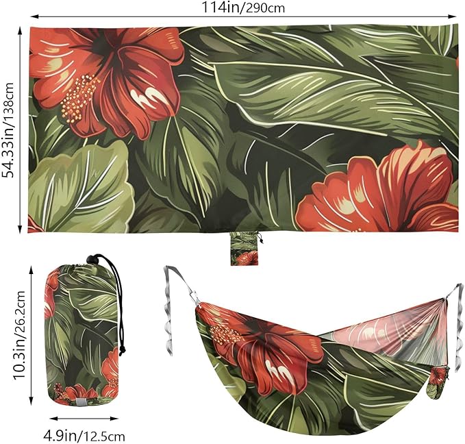 Vintage Red and Green Flowers 330lb Capacity Outdoor Hammock Portable Hammock for Indoor Outdoor Patio Silla colgante para Patio Exterior