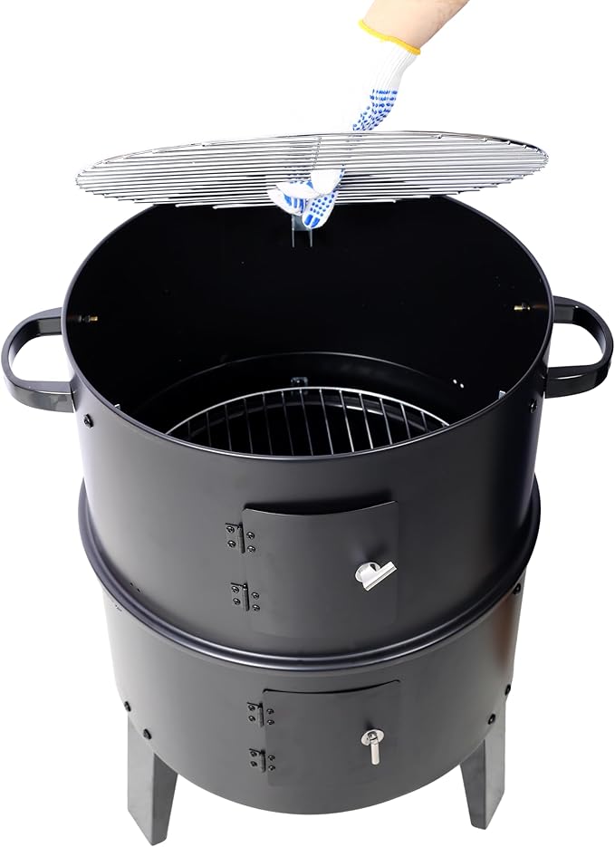 16-Inch Vertical Charcoal Smoker Grill, 3-in-1 BBQ Smoker & Grill with Thermometer, Dual Doors, Adjustable Vents, Portable Outdoor Cooker for Camping & Backyard