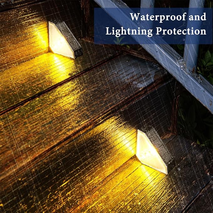 Solar Stair Lights IP65 Solar Step Light for Outdoor Stairs Waterproof for Rain Snow Lights for Patio Garden Porch Deck Front Step (Warm Light - 6PC)