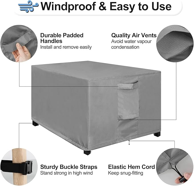 OutdoorLines Outdoor Waterproof Patio Ottoman Covers - Rectangle UV-Proof Patio Side Table Cover Windproof Heavy-Duty Furniture Covering Protector 48L x 25W x 18H Inch, Grey