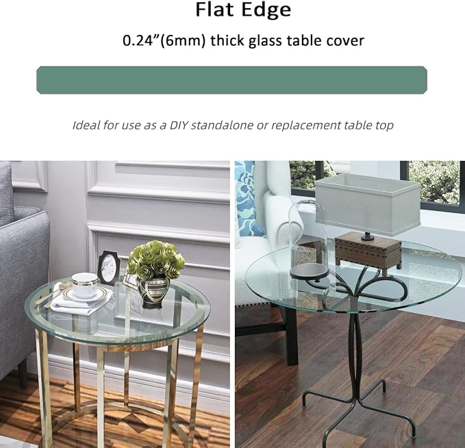 24 Inch Round Transparent Tempered Glass Table Top, Clear Table Surface Protector, Safe 1/4" Thick-Flat Polished Edge, Replacement Glass Top for Home, Office, Patio, Outdoor/Indoor