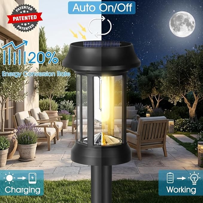 Eyrosa Solar Pathway Lights, 8 Pack Glass Solar Lights Outdoor, Solar Stake Lights Landscape Lighting for Outside Path Walkway Driveway Sidewalk Lawn Yard Garden Decor
