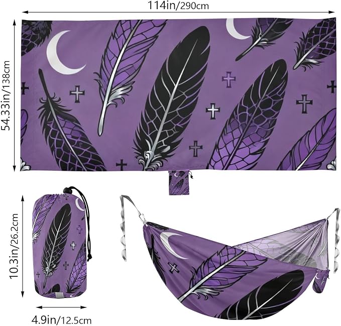 Feather and Crow Outdoor Hammocks with Tree Straps Cloth Hammock for Camping Travel Accessories