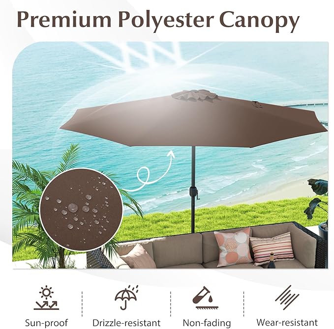 HAPPYGRILL 12 FT Patio Umbrella with Crank Handle, Outdoor Market Umbrella with 8 Sturdy Ribs, Vented Large Table Umbrella, Sun-Protective Canopy for Garden Backyard Deck Pool