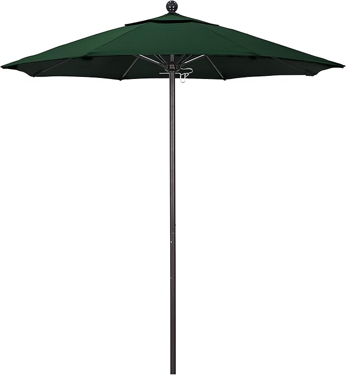 California Umbrella 7.5' Round Aluminum/Fiberglass Umbrella, Push Open, Bronze Pole, Olefin Hunter Green