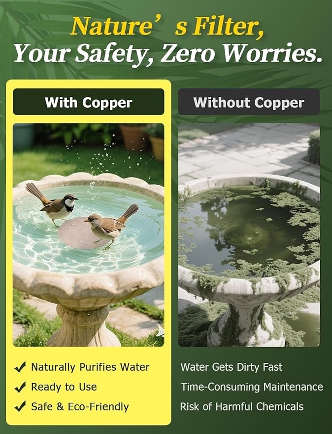 Mellbree Bird Bath Copper Disc, 0.6mm 99.99% Pure Copper for Natural All-Weather Water Care, Compatible with Most Outdoor Birdbaths, Bowls, Heaters & Solar Units (Flower)
