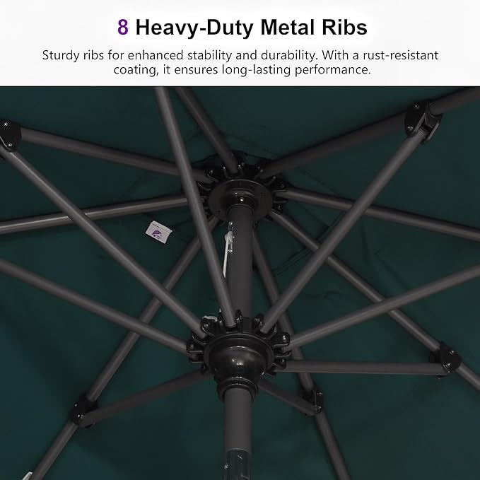 PURPLE LEAF 11.5' x 8' Rectangle Patio Market Umbrella with Base Outdoor Table Umbrellas Aluminum Frame Sun Shade with 8 Sturdy Ribs for Garden Deck Lawn Pool Green