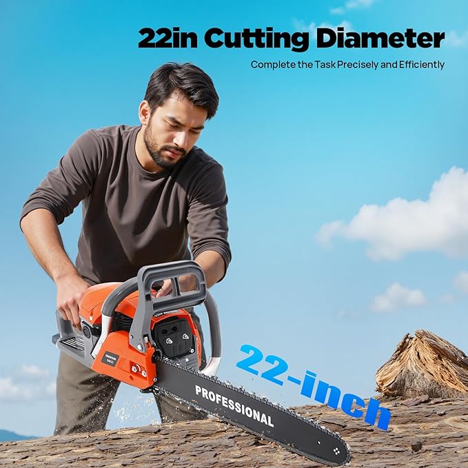 60CC Handheld Petrol Chain Saw, 2-Stroke Gas Powered Chainsaw with Guide Plate and Tool Bag Gasoline Chainsaw for Garden Pruning Forest Logging Chopping Wood Gas Chain Saw