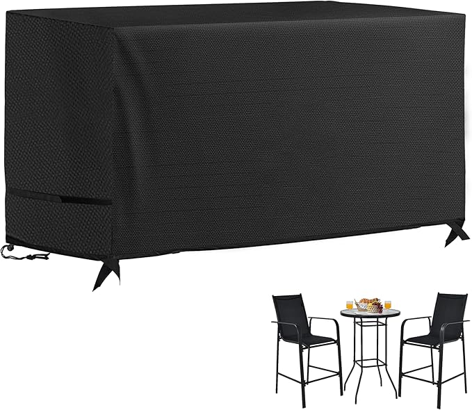 Bar Height Patio Set Cover, 600D Oxford Fabric Waterproof and Dustproof Bistro Set Cover for High Top Bar Table and Chairs, Durable Furniture Set Protection (Black, 70"L x 32"D x 47"H)