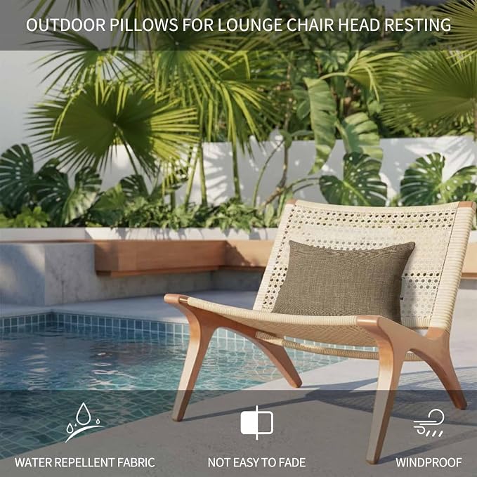 Brown Outdoor Lumbar Pillows 12x20 Set of 2, Farmhouse Burlap Solid Beige Color Modern Linen Texture Waterproof Throw Pillow Covers with Insert, Decorative Support Pillows for Lounge, Chaise