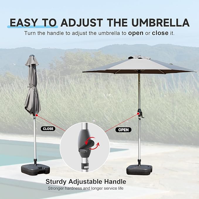 Domi 7.5FT Patio Umbrella Outdoor Market Umbrella with Silver Aluminum Pole, UV Resistant Canopy, Wind Vent, Tilt & Crank System, Perfect for Patio, Garden, Deck, Pool, Outdoor Dining, Gray