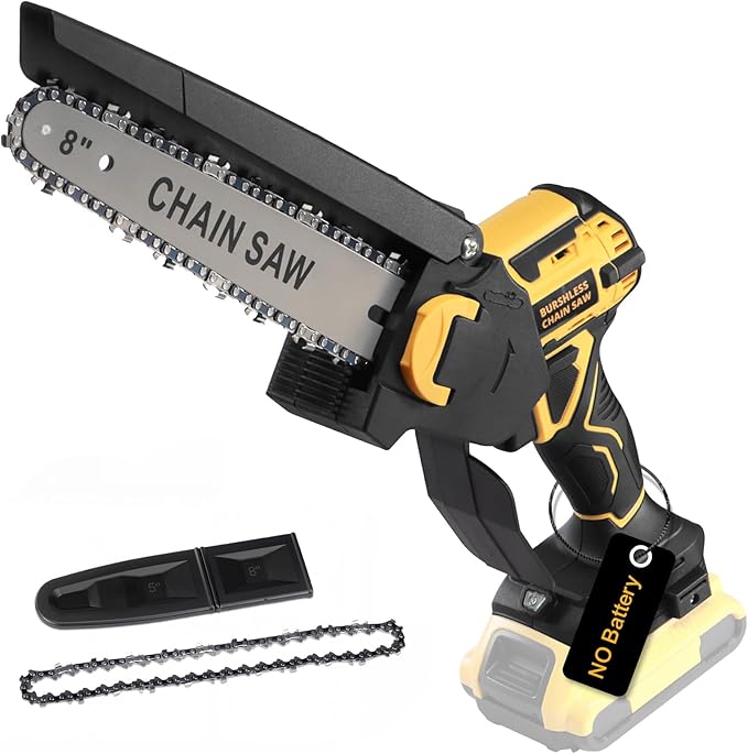 Mini Chainsaw for Dewalt 20V MAX Battery, 8-Inch Brushless Cordless Pruning Chainsaw, 24.6FT/S Fast Powerful Cutting, 4000RPM Electric for Wood Cutting(Battery Not Included) (Yellow)