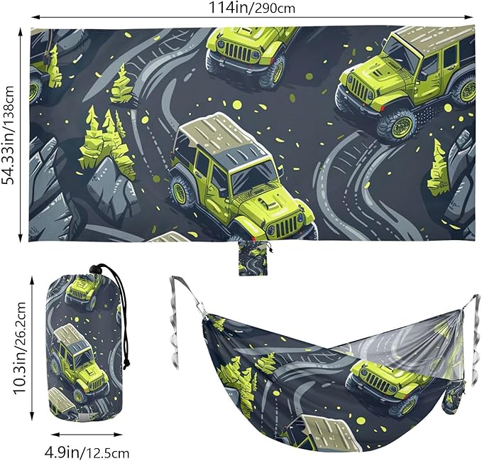 FRMG Cartoon Car Camping Hammock 500 lbs Capacity Portable Hammocks with Tree Straps & Attached Carry Bag, Camping Essentials Gear A0900410a