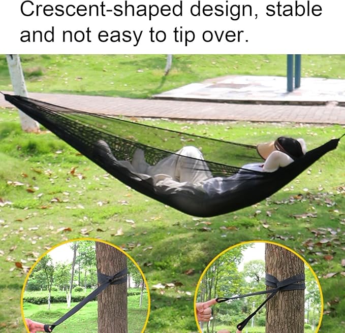 Portable Rayon Hammock Mesh Breathable Outdoor Travel Lightweight Tree Hanging Compact Easy to Install Hammock Comfortable(Black)