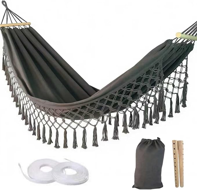 Portable Hammock,Bohemian Hammock,Rope Hammock,Suitable,Yard, Beach, Backyard,Garden (Khaki) 79 * 39