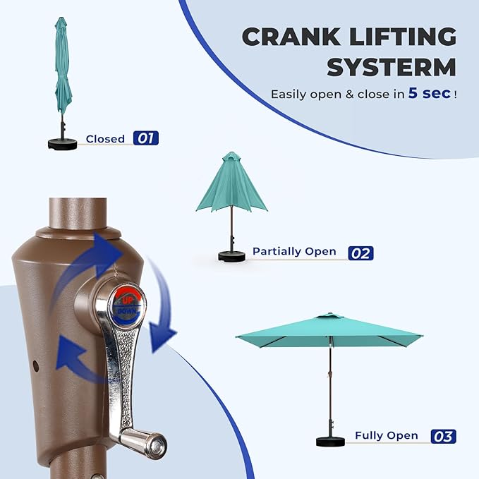 BRIOPAWS 6.5X10 FT Rectangular Patio Umbrella with Base Included | Rectangle Outdoor Umbrellas | 6 Sturdy Steel Ribs | Push Button Tilt & Crank | Heavy Duty for Garden Lawn Deck Backyard Pool |
