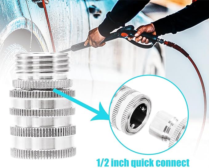 Pressure Washer Quick Connect Kit,8 Pack Stainless Steel Quick Disconnect Kit, M22 14mm Swivel to 3/8" Quick Connect, 3/4" to Quick Release