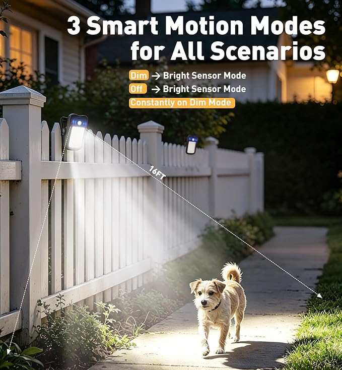 2 Pack Clip On Solar Lights Outdoor, 60 LED 500LM Motion Sensor Clamp Light, USB & Solar Powered Waterproof Security Lights for Fence Gutter Deck Camping, 1-Second Fast Install