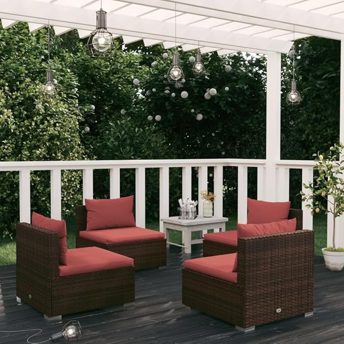 4 Piece Patio Lounge Set with Cushion, Patio Lounge Set Furniture Conversation Sets Outdoor Patio Sectional Piece Patio Set s Poly Rattan Brown