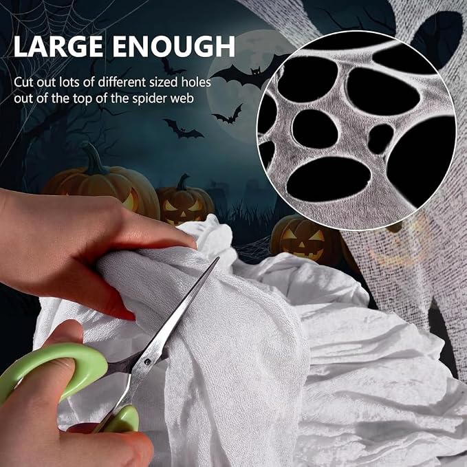 1600 Sqft （After Streched with Holes） Uncut Giant Spider Web Halloween Decorations Outdoor with 10 Ground Nails Stretchy Beef Cloth Netting Cut-Your-Own Flexible Elastic for Yard Party Decor