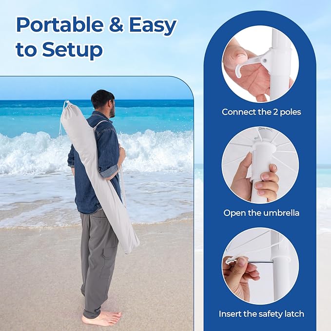 Tangkula 6.5FT Beach Umbrella with Fringe, UPF50+ Outdoor Boho Umbrella with Tassels, Push Button Tilt, Sand Anchor, 8 Ribs, Vintage Patio Umbrella with Carry Bag for Sand Deck Pool Garden Backyard