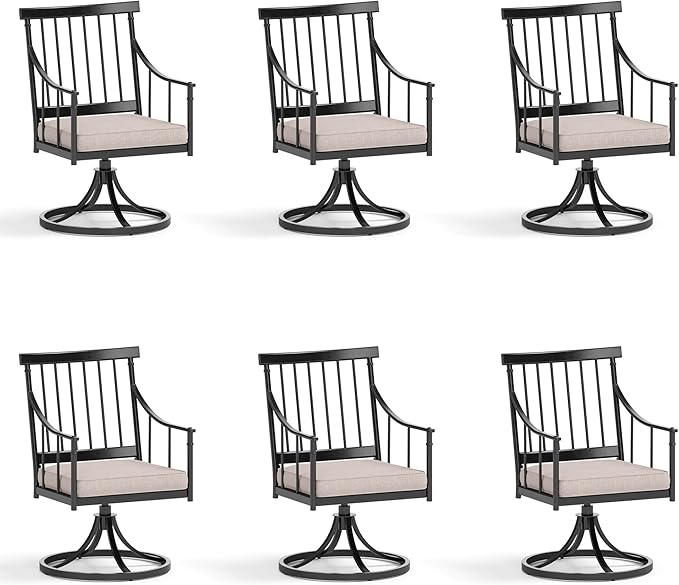 Sophia & William Swivel Rocker Chairs, Set of 6, 360° Swivel, Wrought Iron | Steel, Padded Cushions, E-Coated, All-Weather