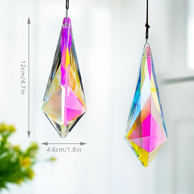 2 Pcs AB Coating Crystal Horn Prism Suncatcher Rainbow Window Decor | AB Coating Crystal Horns Prisms Suncatcher Rainbow Maker Hanging Pendants for Wedding Party Christmas Tree Window Decor