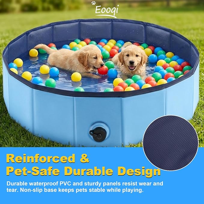 Eooqi Foldable Dog Pool, Collapsible Pet Bath Tub & Kiddie Wading Pool, Portable Hard-Side Dog Swimming Pool for Puppies, Small & Medium Dogs, Cats and Kids (Blue, 39.5"-M)