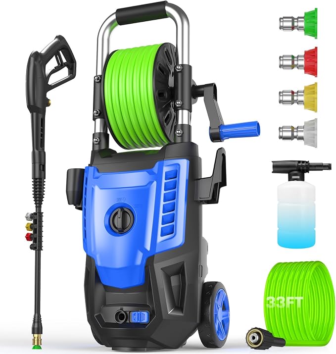 4800PSI Pressure Washer- High Power Washer with 33FT Hose, 4 Nozzles and Foam Cannon, for Home, Cars, Fences, Patio (Blue)