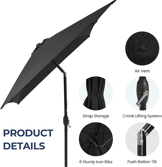 Wisteria Lane 6.5' x 10' Patio Umbrella, Rectangular Patio Umbrella, Metal Pole Square Outdoor Umbrella with Crank and Push Button Tilt, Large Outdoor Umbrella with Polyester Canopy