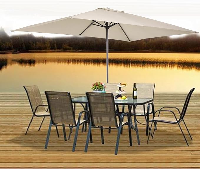 Rectangular Umbrella Canopy Replacement 6 Ribs, Fade Resistant Replacement Umbrella Canopy, Heavy Duty Polyester Fabric Outdoor Shade Canopy Cover for Market Table Cantilever Parasol Top Cover(Grey)