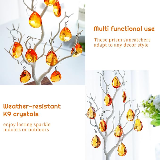 10pcs Amber Bauhinia Crystal Prisms Suncatcher Chandelier Decor | K9 Crystal Glass Bauhinia Prisms 38mm Amber Window Wedding Party Chandelier Decor Rainbow Maker Gift for Women Mom