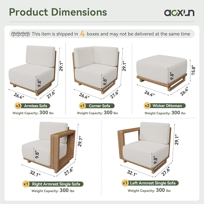 Aoxun Patio Furniture Set, 8 Piece Outdoor Wicker Sectional Sofa, All‑Weather Rattan Modular Sofa with 10'' Ultra‑Thick Cushions, Outdoor Conversation Set for Backyard, Poolside & Garden, Yellow/Beige