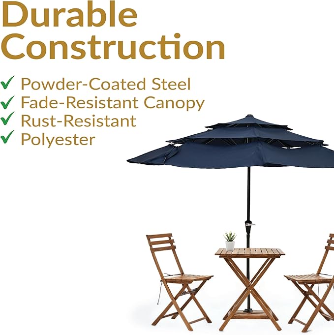 Sunnydaze Outdoor Umbrella for Patio - Vented 3-Tier Outdoor Patio Umbrella - Wind-Resistant, Tilt and Crank - For Pool, Garden, or Yard