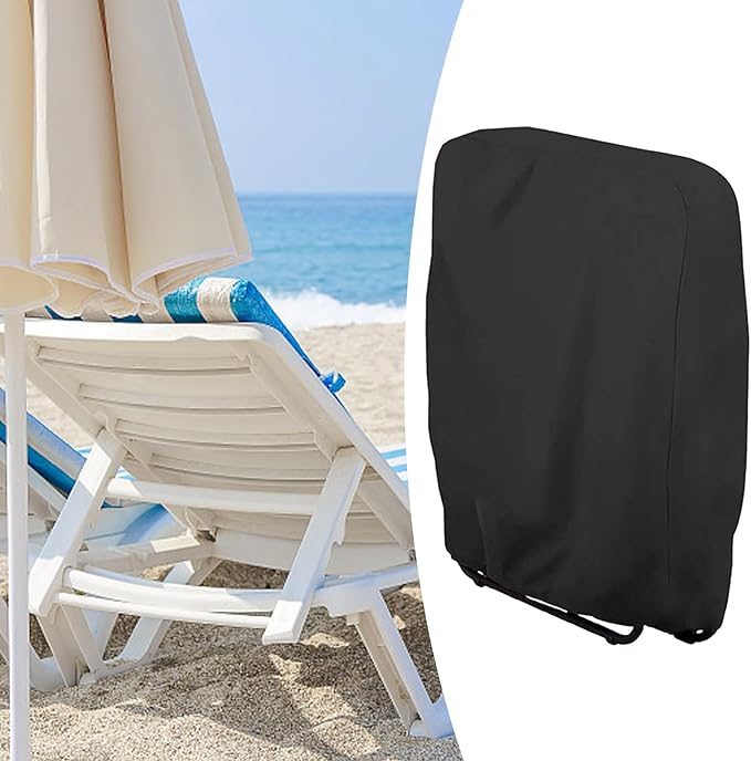 43 Inch Outdoor Zero Gravity Folding Chair Cover, 420D Oxford Waterproof UV Resistant Waterproof Dustproof Folding Lawn Chair Cover Beach Chair Protection Garden Chairs Cover (Black)