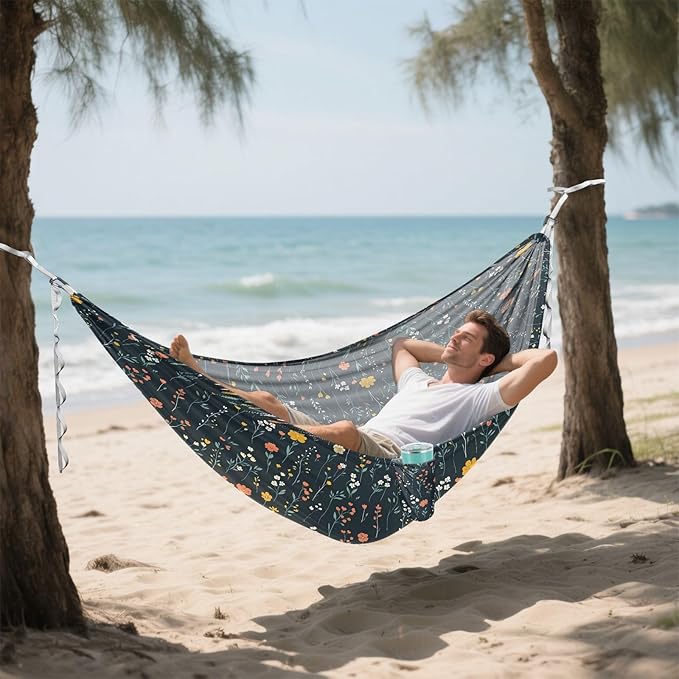 Camping Hammock Outdoor Hammocks for Outside Flowers Field Dark Beach Trees Portable Lightweight with Pockets Tree Straps Indoor