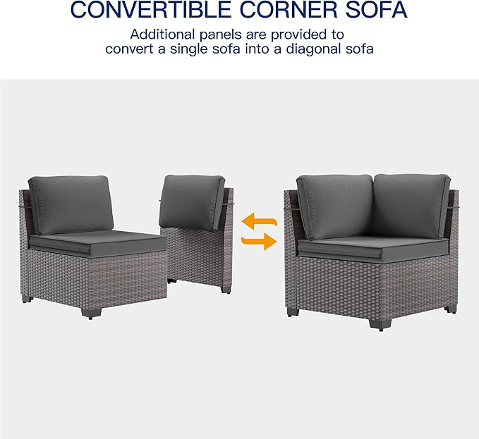 6 Pieces Patio Furniture Sets with Glass Tea Table,PE Rattan Wicker Patio Conversation Set with Washable Cushions,Outdoor Patio Sectional Furniture Set for Backyard, Poolside, Garden,Grey