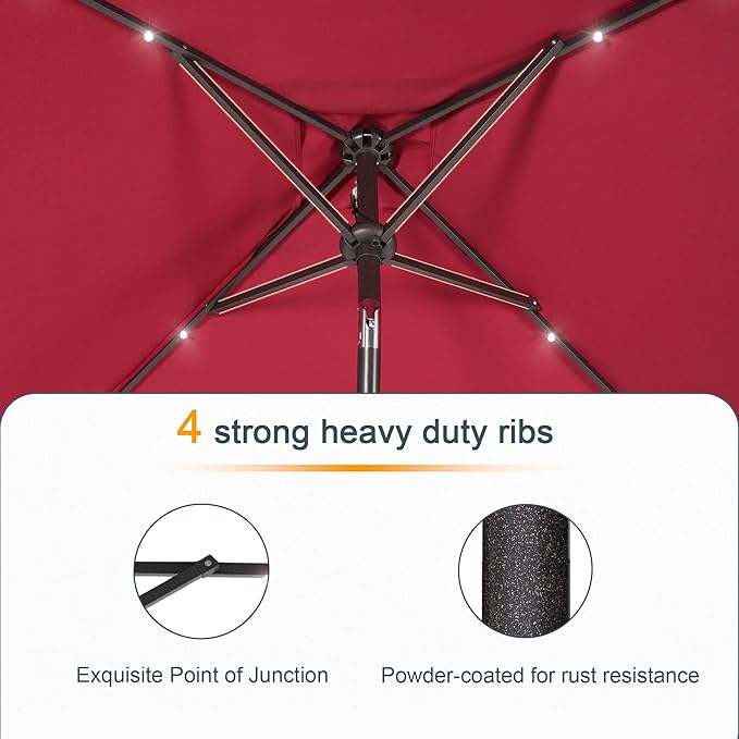Square Patio Umbrella With Solar Lights, 6.5x6.5ft Square Umbrella Outdoor Patio with Tilt and Crank for Pool, Deck, Garden,Backyard