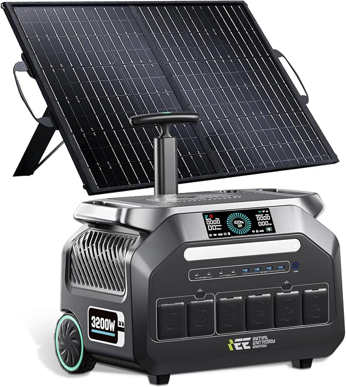 IEE 3200W Portable Power Station P3200 with 100W Solar Panel, 2048Wh LiFePO4 Solar Generator, 1800W AC & 1000W Solar Charging, 14 Output Ports(6400W Peak), EPS, for Home Backup, Camping, RV, Emergency
