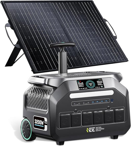 IEE 3200W Portable Power Station P3200 with 100W Solar Panel, 2048Wh LiFePO4 Solar Generator, 1800W AC & 1000W Solar Charging, 14 Output Ports(6400W Peak), EPS, for Home Backup, Camping, RV, Emergency