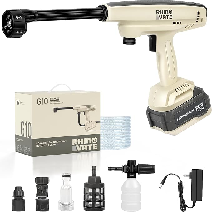 Cordless Pressure Washer, 880 PSI Portable Imapct Power Washer, 4.0Ah Battery Powered with Dual Water Source, 6-in-1 Nozzle, 16ft Detachable Hose (RG006)