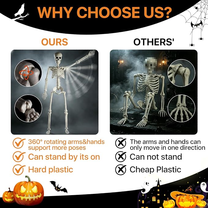 HBSTK 2Pack 36 Inches Pose-N-Stay Halloween Skeleton Life Size Full Body Posable Movable Jonints for Halloween Decoration Decor