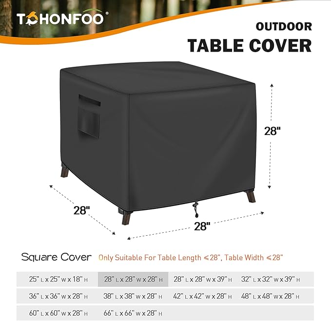 Square Patio Table Cover, Outdoor Table Covers Waterproof, UV Resistant Outdoor Lawn Patio Furniture Covers, 28" L x 28" W x 28" H