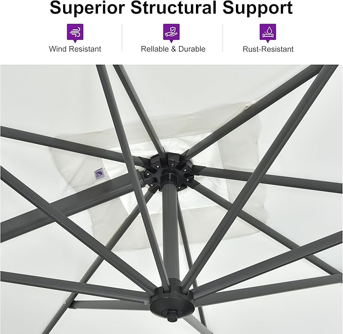 PURPLE LEAF 10 Feet Patio Umbrella Outdoor Cantilever Square Umbrella Aluminum Offset Umbrella with 360-degree Rotation for Garden Deck Pool Patio, White