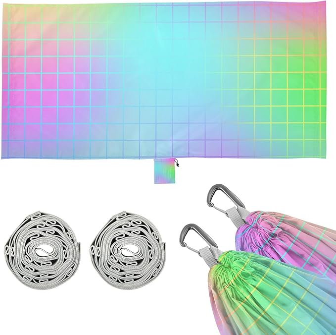 Colorful Laser Design Squares 330lb Capacity Camping Hammock with Hanging Rope Cloth Hammock for Camping Travel Accessories hamacas para adultos